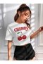 Women Cherry Printed White Crop T-Shirt - 3