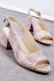 Faly Women's Genuine Leather Crocodile Patterned Short Heeled Shoes 3970 - 2