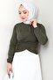 Crew Neck Gathered Sandy Blouse Khaki Hm2765 - 3