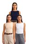 Boat Neck 3-Piece Sleeveless Top-Cream White Navy Blue