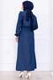 Tie-Up Ruffle Detail Zipper Denim Dress Hm2777 Dark Blue - 6