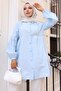 Gathered Detailed Balloon Sleeve Shirt Baby Blue Hm2763 - 3