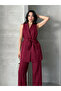 Women's Belted Buttoned Vest Pants Suit - 2