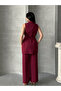 Women's Belted Buttoned Vest Pants Suit - 4