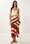 Women's Cream Pink Patterned Midi Woven Skirt Hm00069 - 3