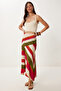 Women's Cream Pink Patterned Midi Woven Skirt Hm00069 - 2
