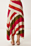 Women's Cream Pink Patterned Midi Woven Skirt Hm00069 - 5