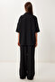 Women's Black Wrinkle Effect Woven Shirt Pants Suit Mx00207 - 8