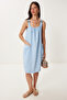Women's Sky Blue Linen Blend Light See-Through Beach Dress Gx00009