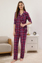 Bordo Ekoseli Yumuşak Hissiyatlı Fırçalı Kumaş Uyku Bantlı Örme Pijama Takımı THMAW24PT00100 - 2