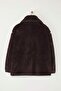 Kahverengi Oversize Kalıp Peluş Büyük Beden Mont TWOAW26AW00016 - 7