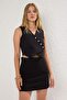 Black Fitted Woven Crop Vest Twoss25Ye00121