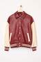 Bordo-Krem Oversize Kalıp Suni Deri Kolej Bomber Ceket Mont TWOAW26MO00006 - 6