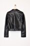 Siyah Regular Kalıp Suni Deri Biker İnce Ceket Mont TWOAW25MO00002 - 11