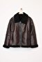 Kahverengi Oversize Kalıp Peluş Detaylı Biker Büyük Beden Ceket Mont TBBAW25AW00001 - 13