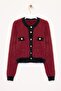 Bordo Crop Sakal/Tüylü İplikli Ceket Görünümlü Triko Hırka TWOAW23HI00549 - 5
