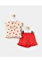 Baby Girl Cotton Cream/Pink Strawberry Patterned Ruffle T-Shirt and Shorts Set –