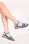 Women's Genuine Leather Hand Knitted Special Straw Wrapped Sandals Ell.7245 Blue - 8