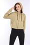 100% Cotton Without Raised High Quality Light Khaki 3 thread Hooded Women's Crop Sweatshirt with Zipper Pocket - 5