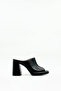 Black Leather Platform Heeled Slippers – 9 cm High Heels