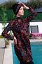 Red Flower Patterned Full Size Lycra Digital Hijab Swimsuit-2416 - 6