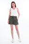 Women's Khaki Tie Detailed Mini Linen Shorts - 4