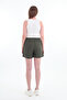Women's Khaki Tie Detailed Mini Linen Shorts - 5