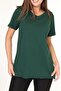 100% Cotton Women's Emerald Green V-Neck Asymmetrical Combed Cotton Knitted T-Shirt Tunic with Side Slits - 2