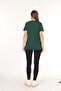 100% Cotton Women's Emerald Green V-Neck Asymmetrical Combed Cotton Knitted T-Shirt Tunic with Side Slits - 8