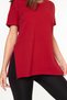 100% Cotton Women's Burgundy V-Neck Side Slit Asymmetrical Combed Cotton Knitted T-Shirt Tunic - 5