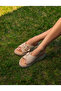 Beige Women's Slippers with Straw Detail - 2