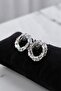 Women's Stone Earrings. Shiny Stone Detailed Round Earrings - 3