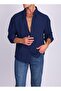 Dark Blue Ayrobin Textured Owersize Linen Men's Shirt