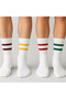Pack of 6 Unisex Washable College Tennis Socks with Different Colorful Stripes on White - 3