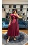 V Neck Elastic Waist Half Sleeve Belt Midi Length Dress - 5