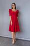Women's Design Crepe Fabric Square Neck Short Sleeve Midi Length Red Evening Dress 080 - 6