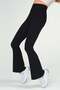 Women's Diver Fabric Flared Leg High Waist Gathering Leggings Pants - 2