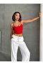Women's Red Scuba Fabric Rope Strap Crop Top - 5