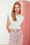 White 100% Cotton Padded Crop Crew Neck Knitted T-shirt