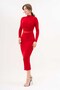 Flexible Sandy Fabric Tulle Low-cut Detailed High Collar Long Sleeve Midi Length Red Pencil Dress 10957 - 5