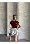 Women's Boat Neck Brown Short Sleeve Blouse - 6