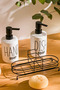 2-Piece Porcelain Liquid Soap Dispenser Set with Metal Stand and Sponge for Kitchen and Bathroom, Hand and Dish Fenomen Set 500 ml - 2