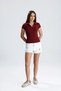 Women's Burgundy Polo Neck Camisole T-Shirt – Short Sleeve, Buttonless, Fitted Knitted Fabric - 5