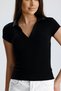 Women's Black Polo Neck Camisole T-Shirt – Short Sleeve, Buttonless, Bodycon Knitted Fabric - 3