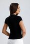 Women's Black Polo Neck Camisole T-Shirt – Short Sleeve, Buttonless, Bodycon Knitted Fabric - 2