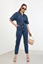 Women's Bat Sleeve Jean Jumpsuit Dark Blue - 4