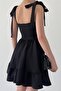 Atlas fabric chest supported tie strap design flared black mini dress 236 - 6