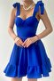 Atlas fabric chest supported tie strap design flared cobalt blue mini dress 236 - 3