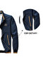 Embroidered Badge Transitional Men's Coat & Jacket Navy Blue - 5