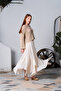 Women's Cream Asymmetric Cut Brode Bead Detailed Cotton Skirt – Bohemian Summer Model - 5